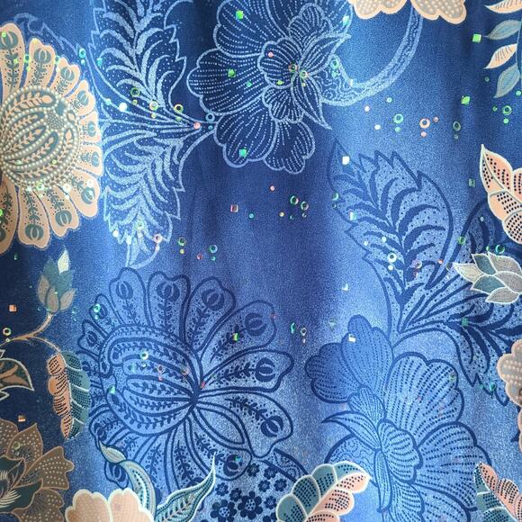 Bob Mackie Wearable Art Sheer Poncho‎ Top XS Women Sequin Blue Floral Fairy - Picture 3 of 10